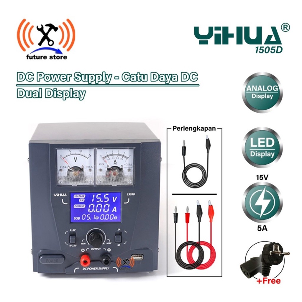 NEW PRODUK POWER SUPPLY YIHUA 1505D 15V 5A WHIT USB FAST CHARGER ORIGINAL TERLARIS