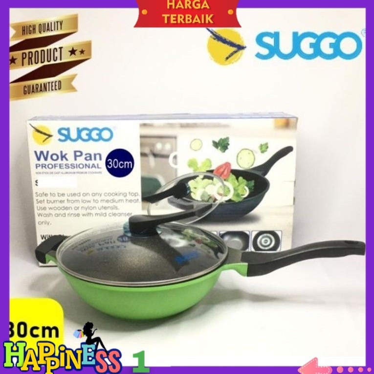 SUGGO Panci SUGGO Wok Pan 30 Cm + Tutup Kaca & Anti Lengket