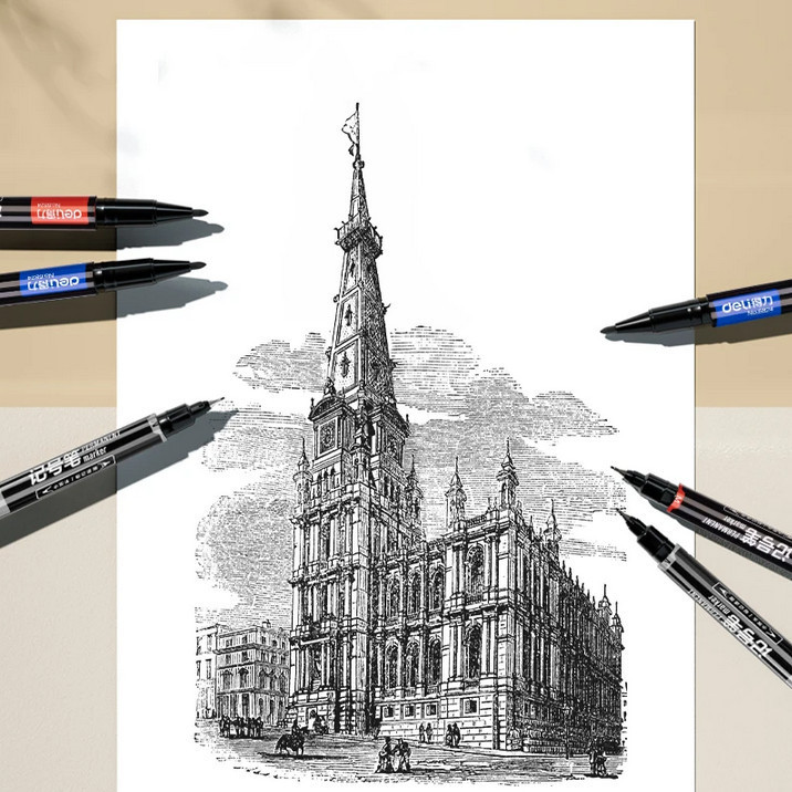 

1CLICK2BUY Deli Pena Permanen Dual Head Tip Marker Pens Waterproof - 6824