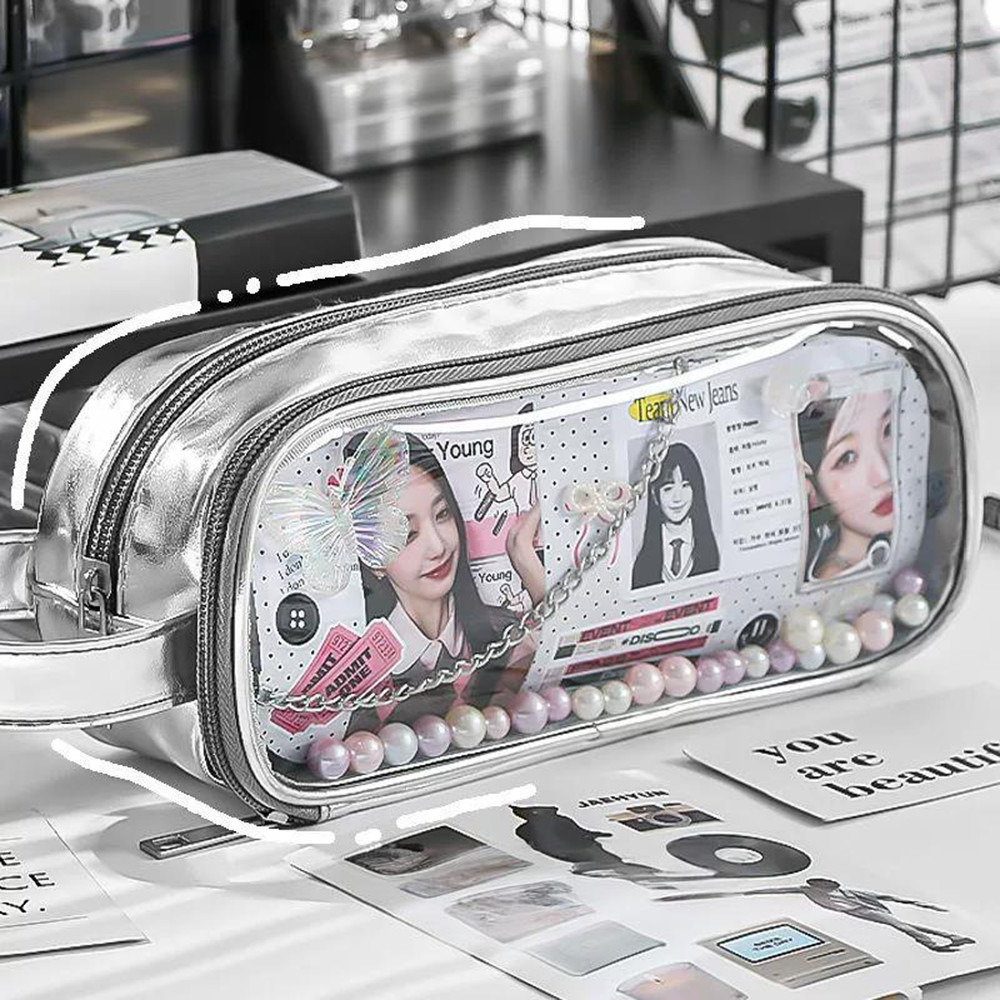

Silver Transparent Pencil Bag Aesthetic Design Back To School Stationery