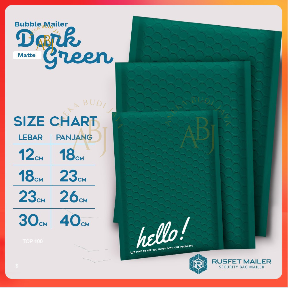 Amplop Bubble Wrap Dark Green Poly Mailer Padded Envelope Rusfet -