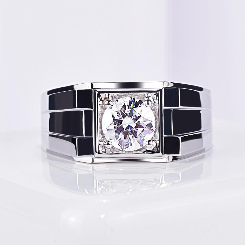 Simulasi cincin moissanite cincin suasana tiga dimensi pria berlapis 18K emas putih cincin pria 1 ka