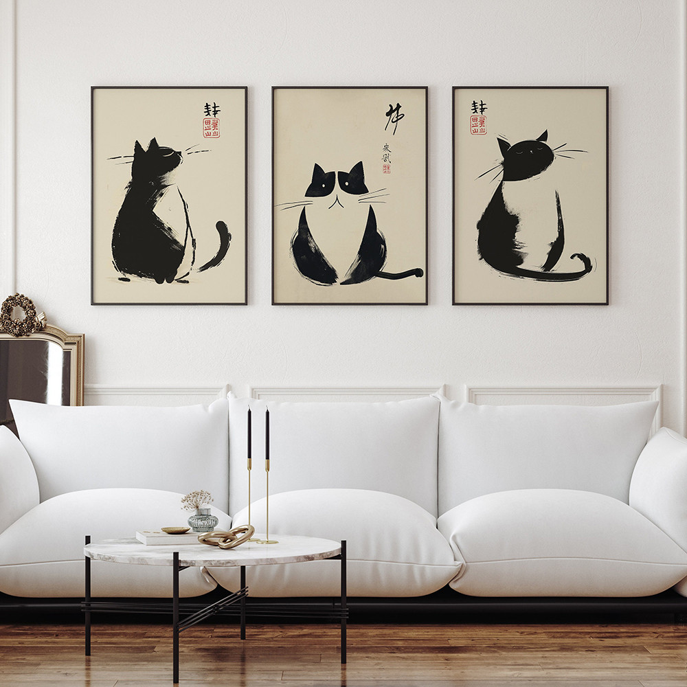 

Vintage Matsumoto Hoji Black Cat Posters Animals Canvas Printing Print Wall Art Pictures for Living Room Home Decoration