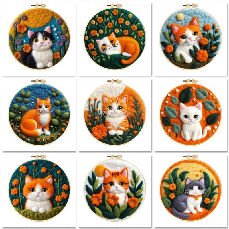 

GATYZTORY Wool Felt Painting Kit DIY Cat Animal Kit 20x20cm Frame Wool Felting Painting Craft Kits for Adults Home Decor