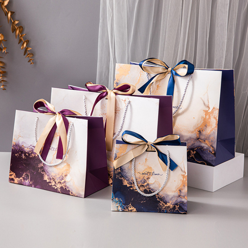 

Senior Blue Purple Marble Paper Packaging Bag Women Gift Bags Souvenir Birthday Party Present Wedding Clothing Favours Box 1PCS