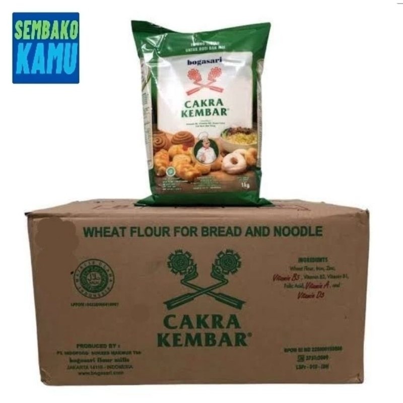 

Tepung Terigu Cakra Kembar Premium 1 kg - 1 Dus Isi 12 Pcs