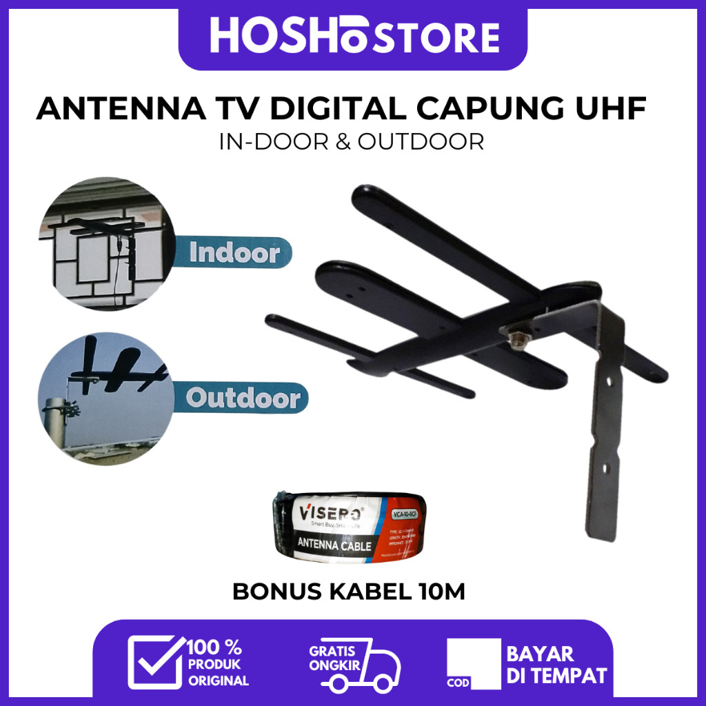 Antena TV Digital UHF Tanaka Capung - Indoor & Outdoor, Cocok untuk TV Digital + Bonus Kabel 15M