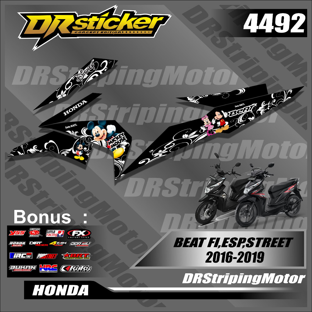 Bisa (COD) Sticker Aksesoris Sepeda Motor Striping Semifull Viral Beat Fi Esp Street 2016-2019 List 