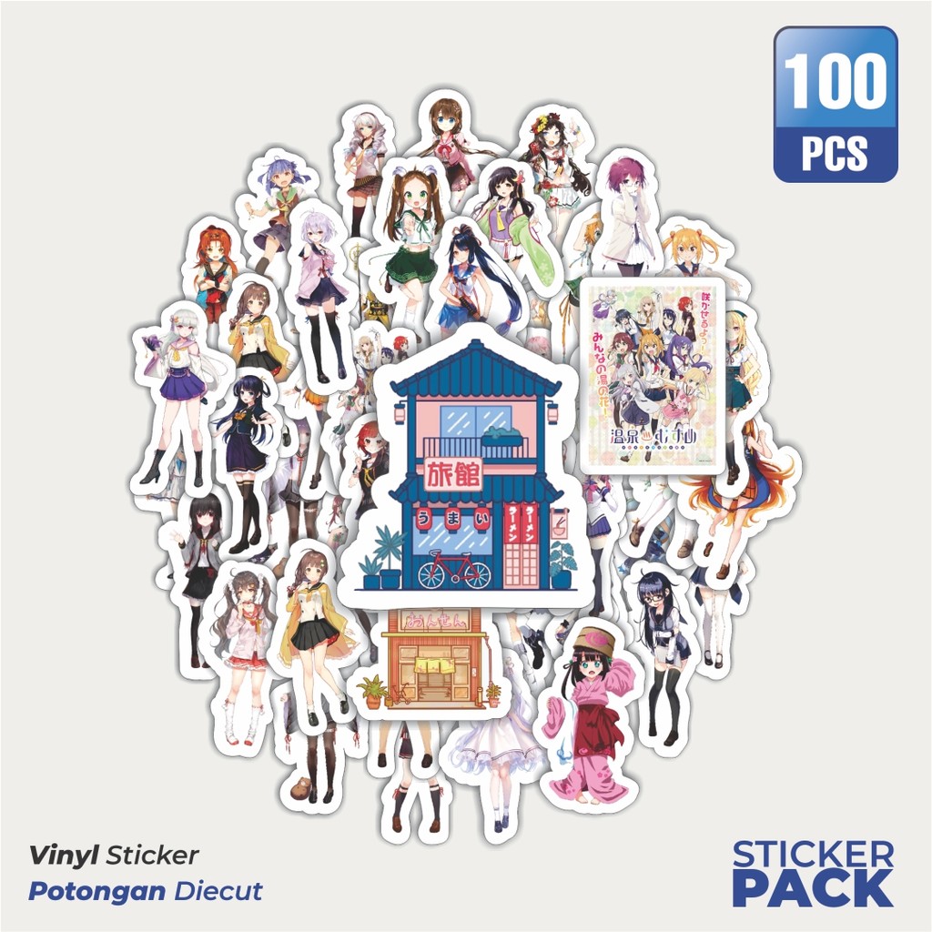 

100 PCS STIKER Stiker Anime Series Onsen Musume Karakter Mix Waterproof Aesthetic- Untuk Laptop, Motor, dan Helm - Paper Stationery Pack