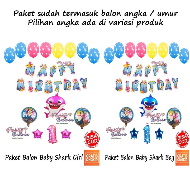 Paket Dekorasi  Ulang Tahun Anak Laki Laki perempuan Baby Shark  Ultah Hemat Murah