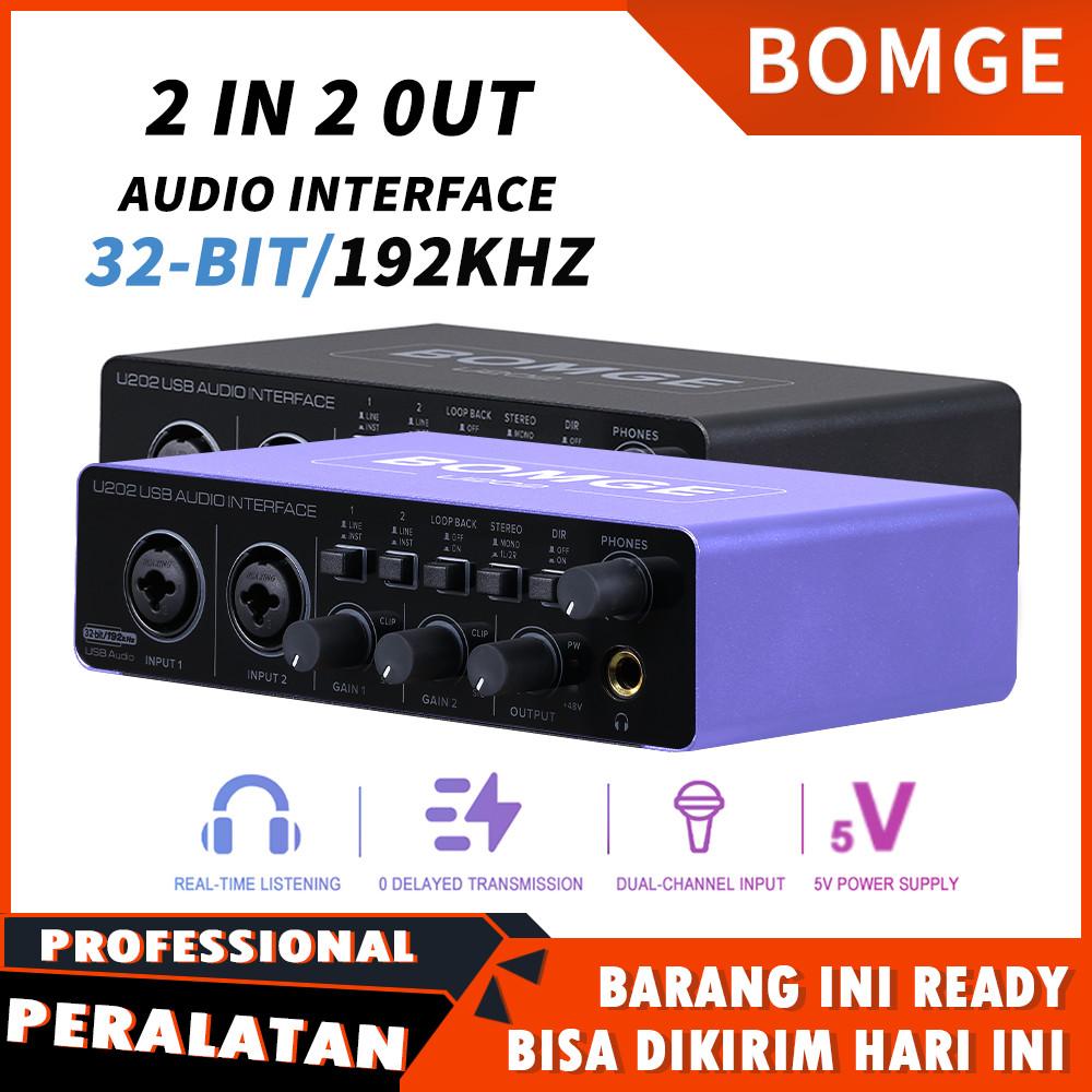 BOMGE Audio Interface U202 SoundCard with Mic Preamplifier Soundcard USB XLR/TSR/TS Ports,48V,32-Bit