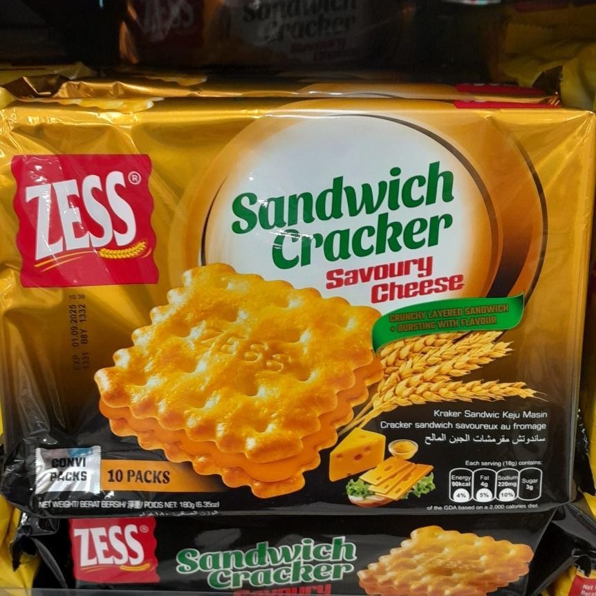 

Zess Sandwich Cracker Biskuit 180gr Rasa SAVOURY CHEESE ( 10 packs )