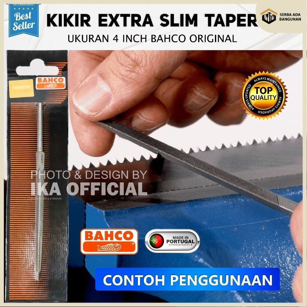 SAB Kikir Segitiga Bahco 4" Asli 100% Hologram Silver BAHCO Kikir Segitiga 4 Inch Slim Taper Saw Fil