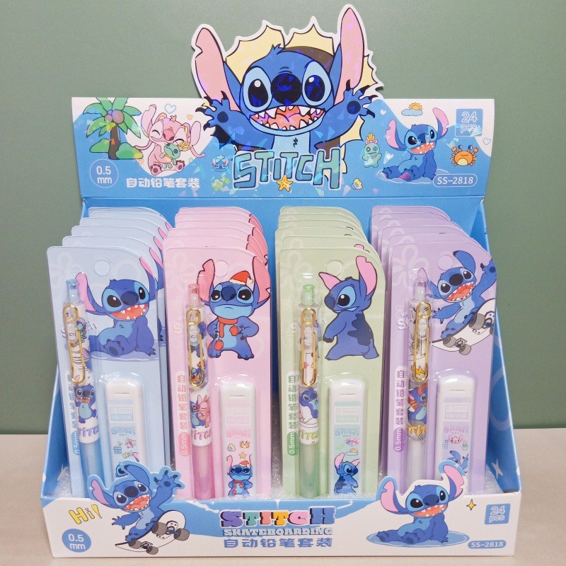 

4/24pcs Disney Stitch Mechanical Pencil Lead Set Cute Lilo 0.5mm Press No-Sharp Pencil Stationery Gift Wholesale