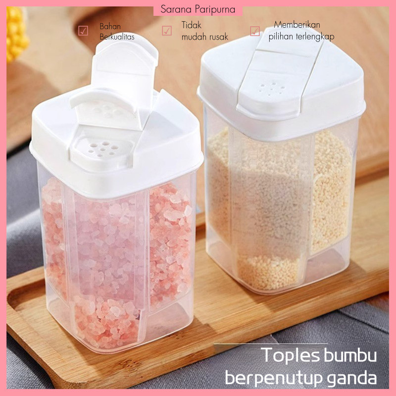 

Toples Bumbu Tutup Ganda - Upgrade Baru dengan 2 Lubang Tuang Wadah Dapur Kedap Udara untuk Garam/Gula