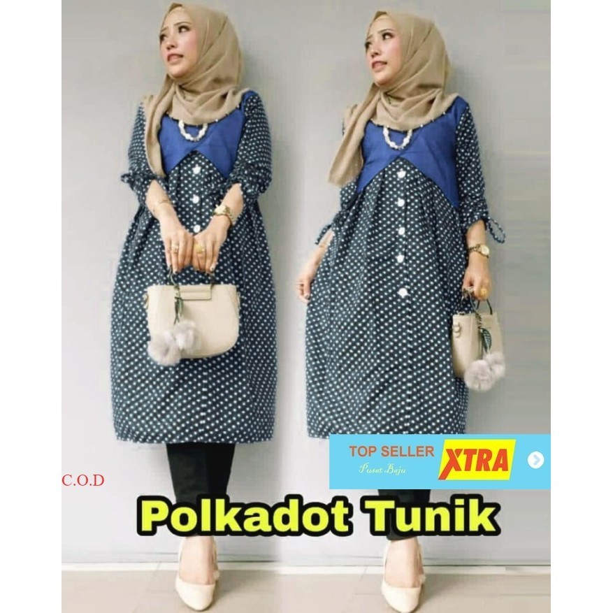Pusat Baju TuniK POLKADOT OX Tunik wanita katun Hitam Supliyer Fashion
