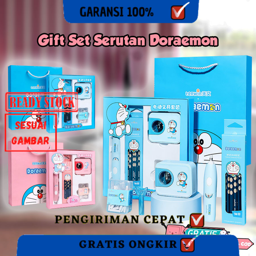 

5 in 1 Electric Stationery Doraemon/ Perlengkapan alat tulis elektrik rautan penghapusTERLARIS