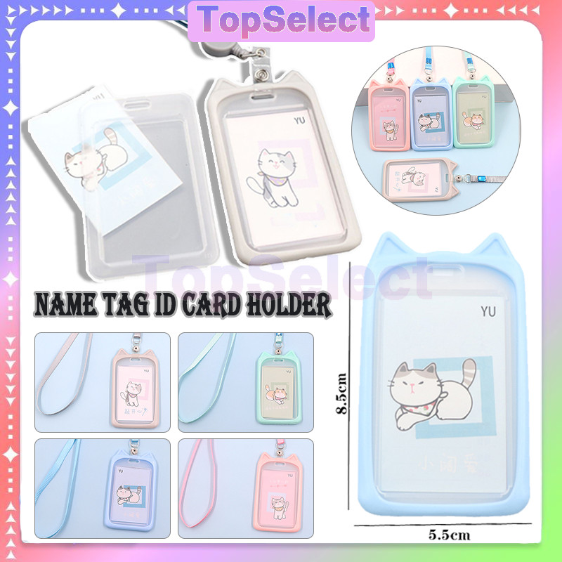 

Gantungan Kartu Nama Plastik Vertical Lanyard /Tempat kartu ID terintegrasi berwarna-warni /Vertikal ID Card Lanyard 1.5cm/Name Tag ID Card Transparant /Card Holder Motif Kucing Kelinci
