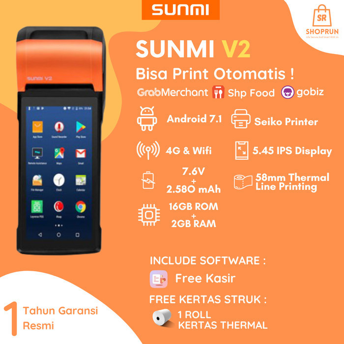 TERJAMIN Mesin Kasir Android & NFC Portable 4G Terjangkau Support Aplikasi POS - V2