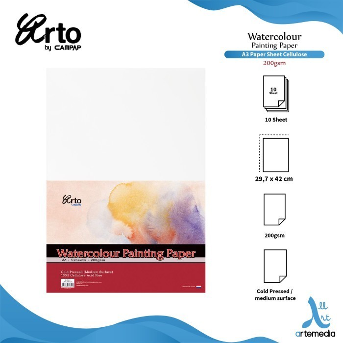 

Arto A3 Watercolour Paper Sheets - CELLULOSE 200g