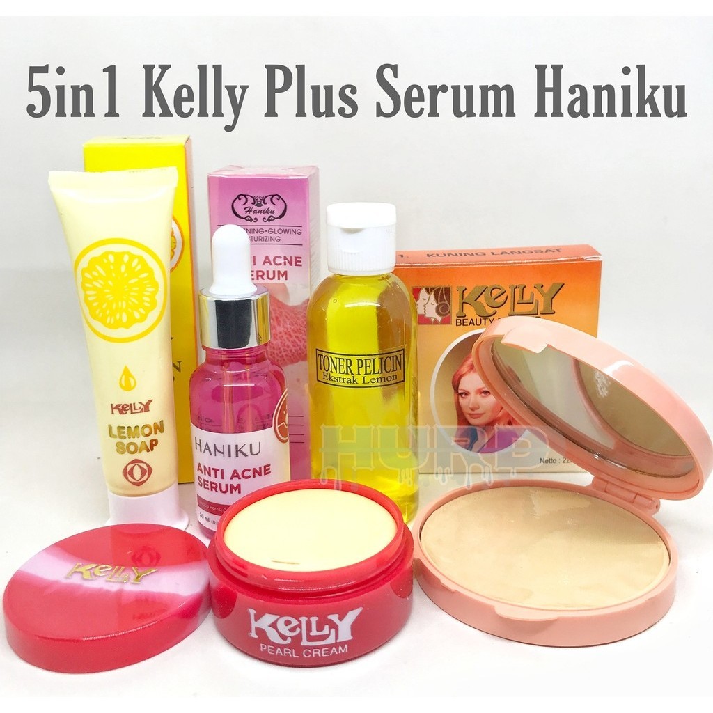 Paket 5 in 1 Kelly Cream 15gr Bedak Lemon Soap 25gr Toner Pelicin Serum Haniku Anti Acne Ori