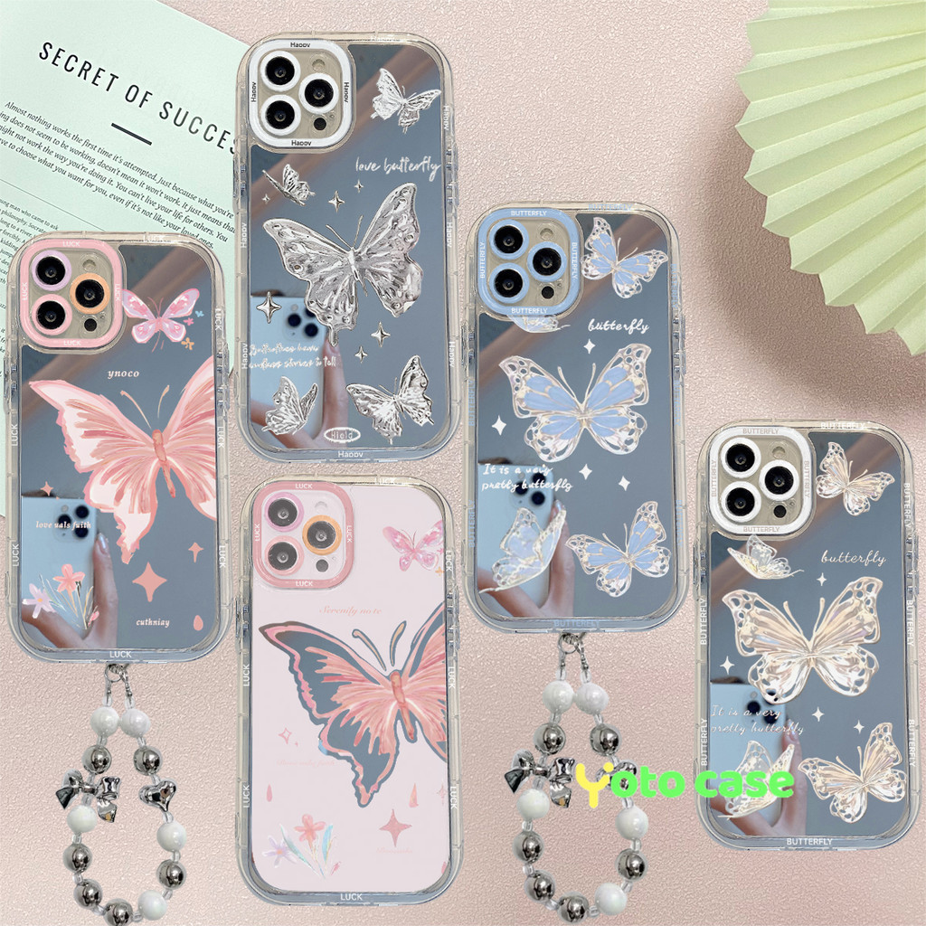 Casing Sliver Case OPPO Mirror Soft Case Pink Butterfly Pattern List Plating Full Cover Full Protect