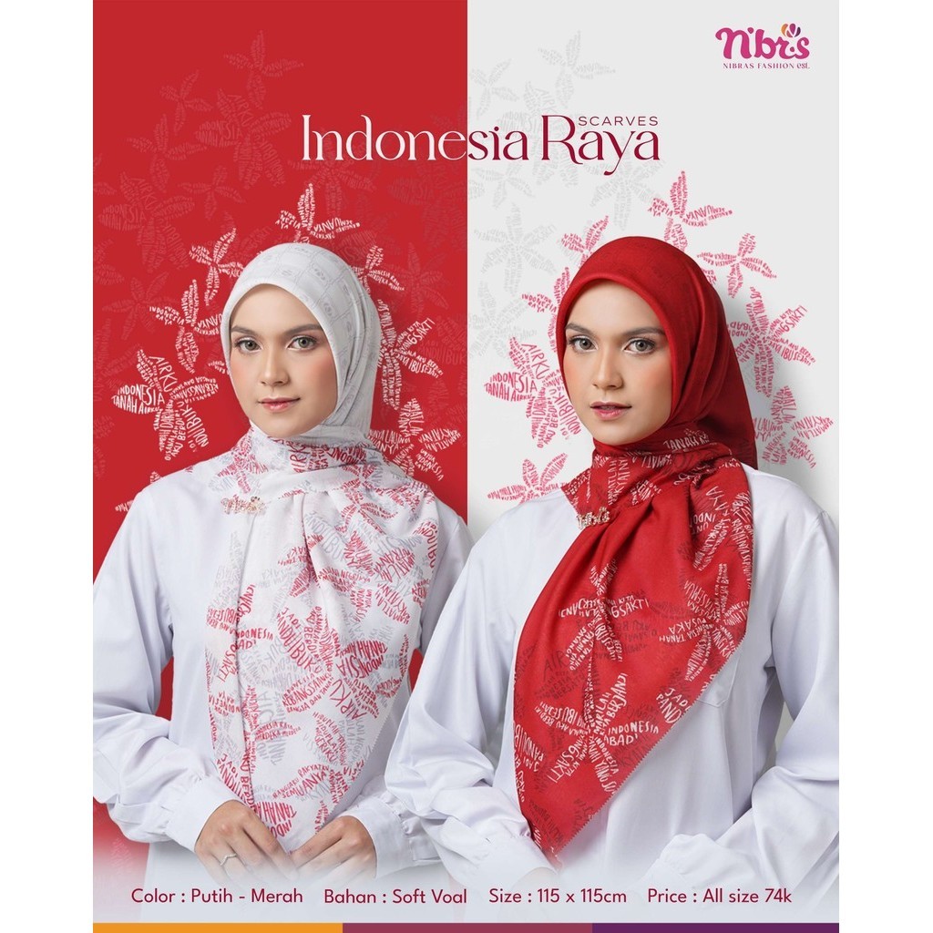 jilbab segi empat nibras/scarf Nibras Indonesia Raya