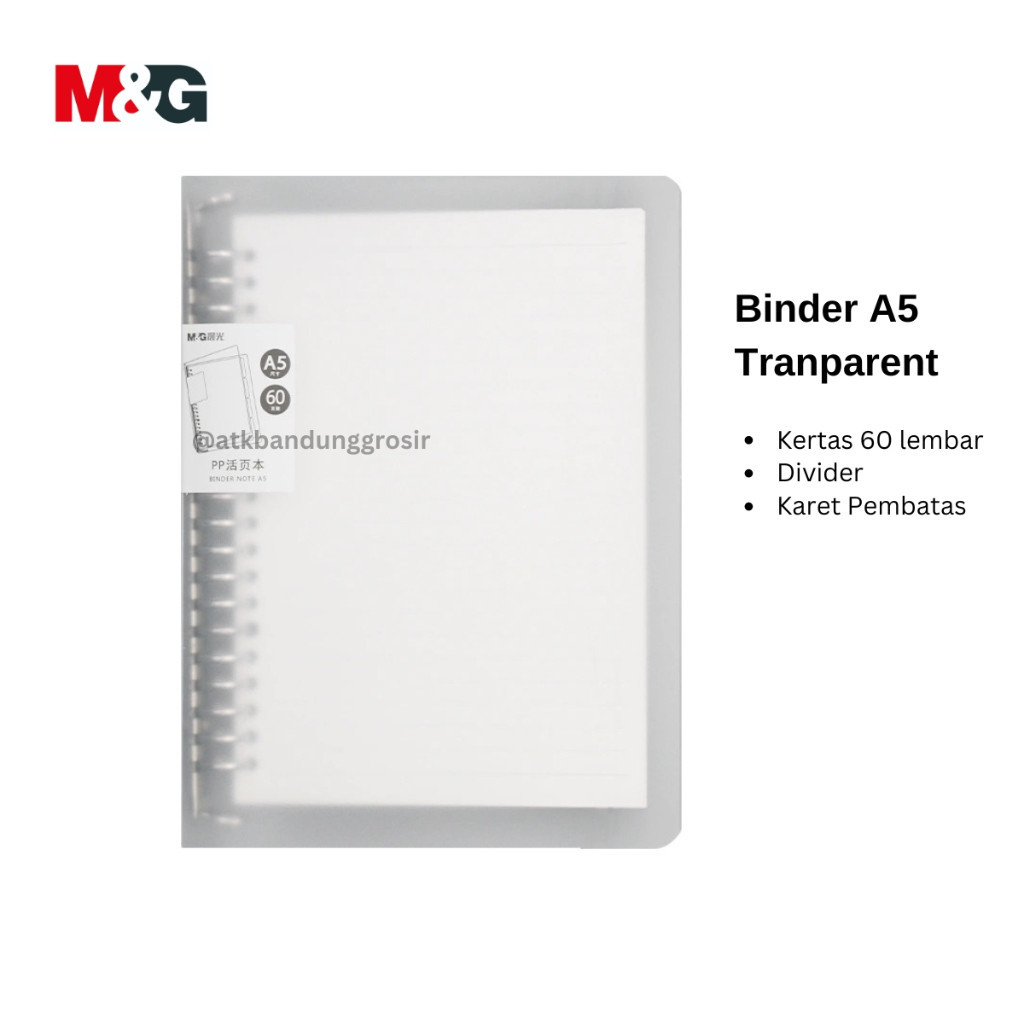 

Binder Tali A5 Tranparan M&G Transparent Binder Note Tali Cover Mika Matte #HA600A - Set SHABQ