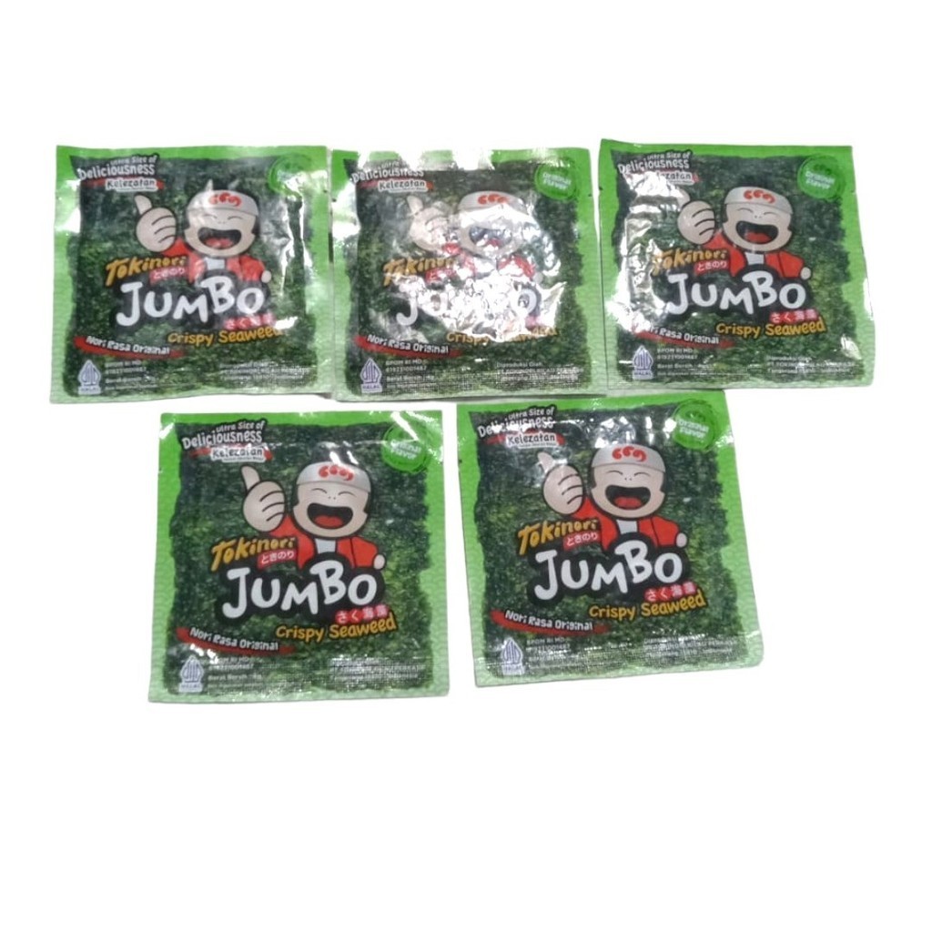 

Nori Rumput Laut Seaweed Snack Sheet Tokinori Jumbo Original 5 x 4Gram (Bundle 5 Pcs)