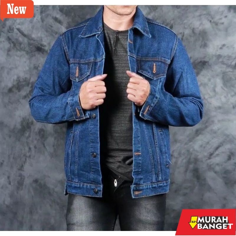 Jaket pria terbaru yg lagi viral- Jaket Jeans Biowash Biru Tua Pria Premium / Jaket Jeans Wanita Ove