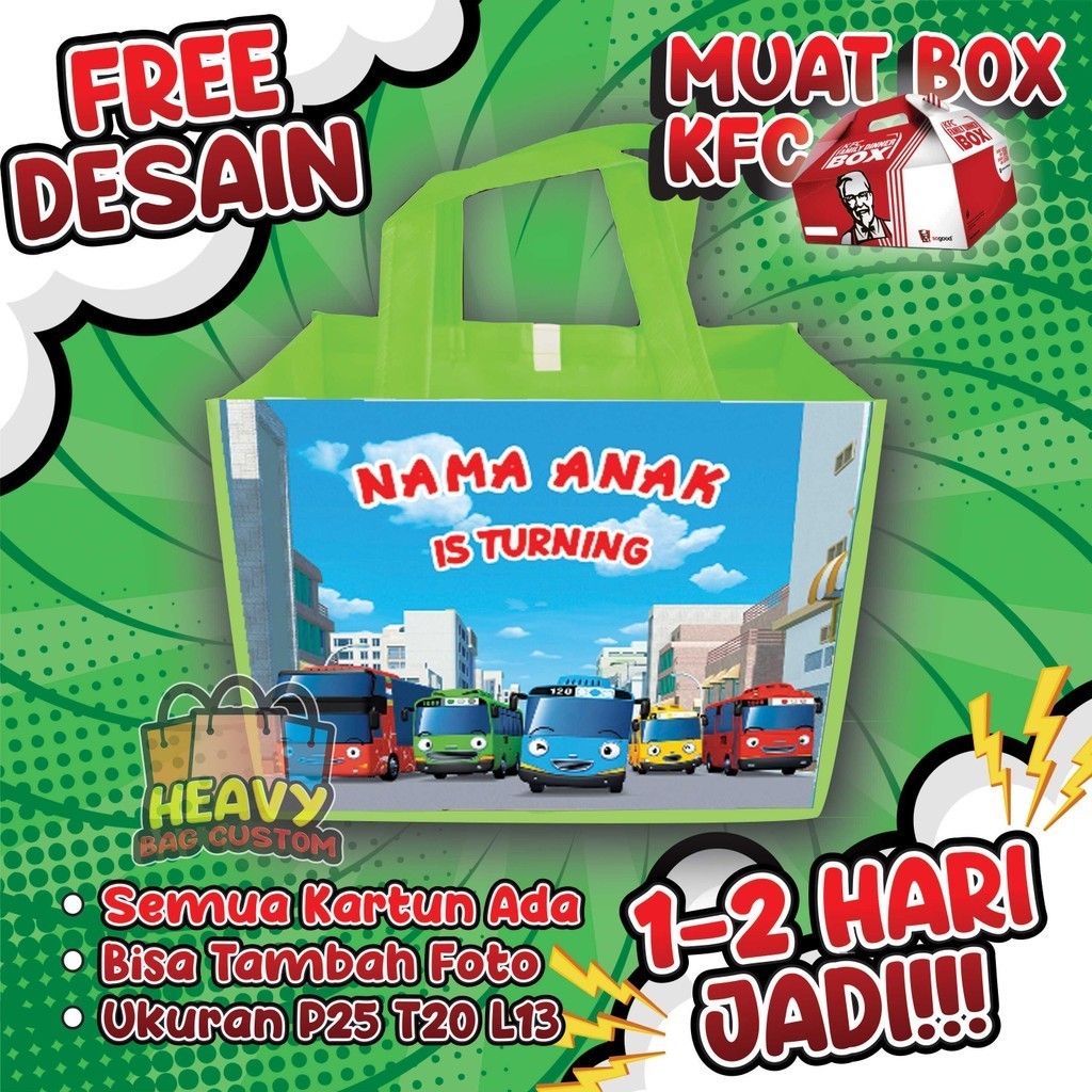 

(40 PCS) Termurah GodieBag Souvenir Ulang Tahun/Aqiqah Gratis Desain Tambah Nama dan Foto Anak Kain Snack