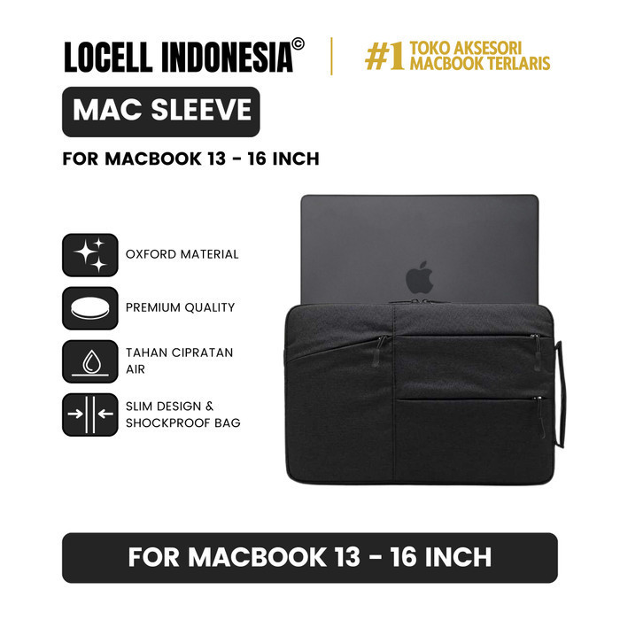 Tas Laptop Macbook Air 13 - Sleeve Case Macbook M1 2020 Macbook Pro 15 - Hitam, 13/13.3/14 Inch