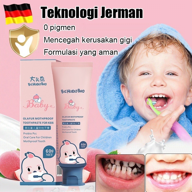 【Aman Tertelan】1-12 Tahun Pasta Gigi Pemutih Anak 60ml/Pasta Gigi Anak Berfluoride Rendah Fluoride/M