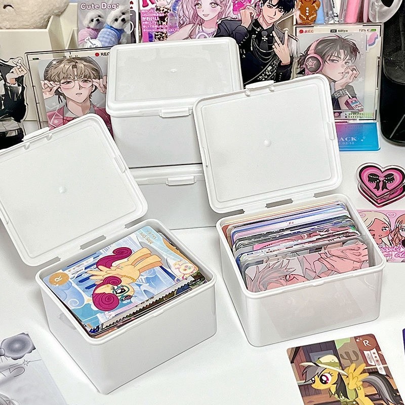 

White Idol Photo Card box with Cover ins Kpop Photocard Storage Case Korean Small Card Display Box Desk Stationery Supplies