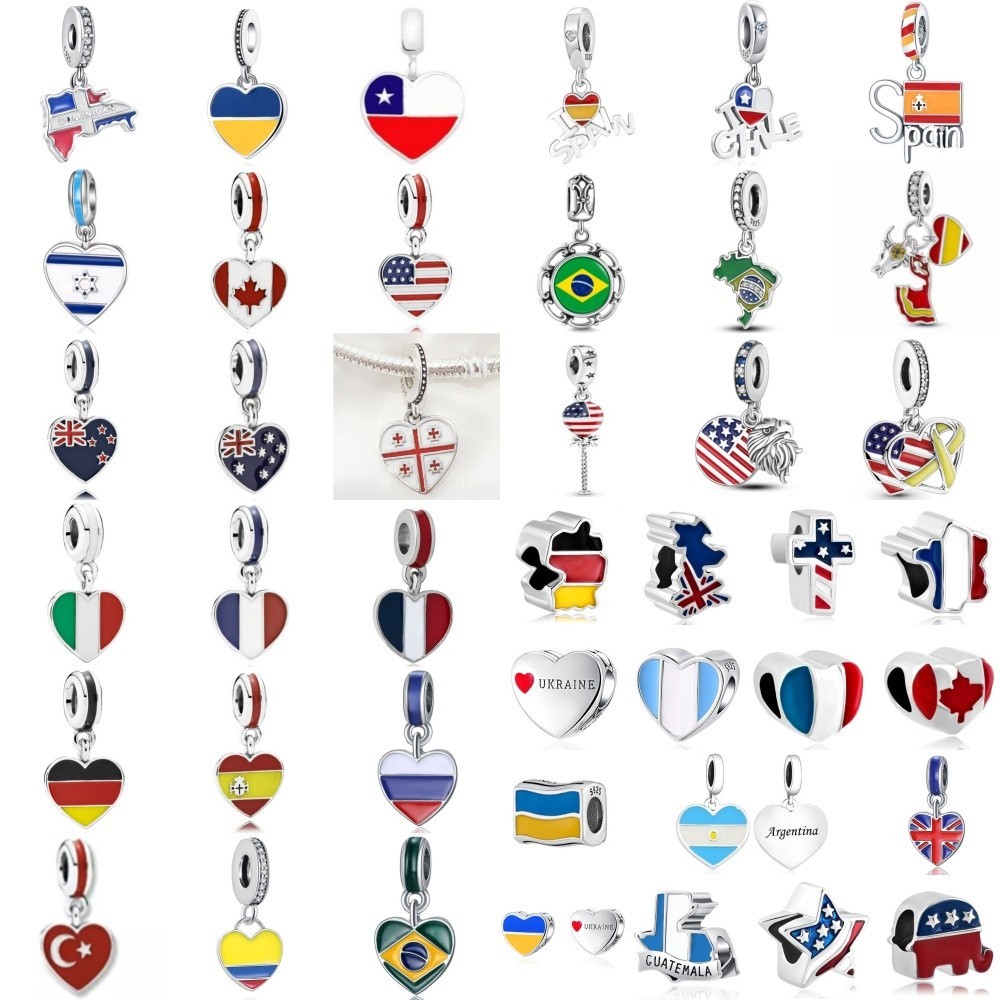 New Original 925 Silver Plated DIY Women's Jewelry Flag Pendant Suitable for Pandora Pendant Bracele