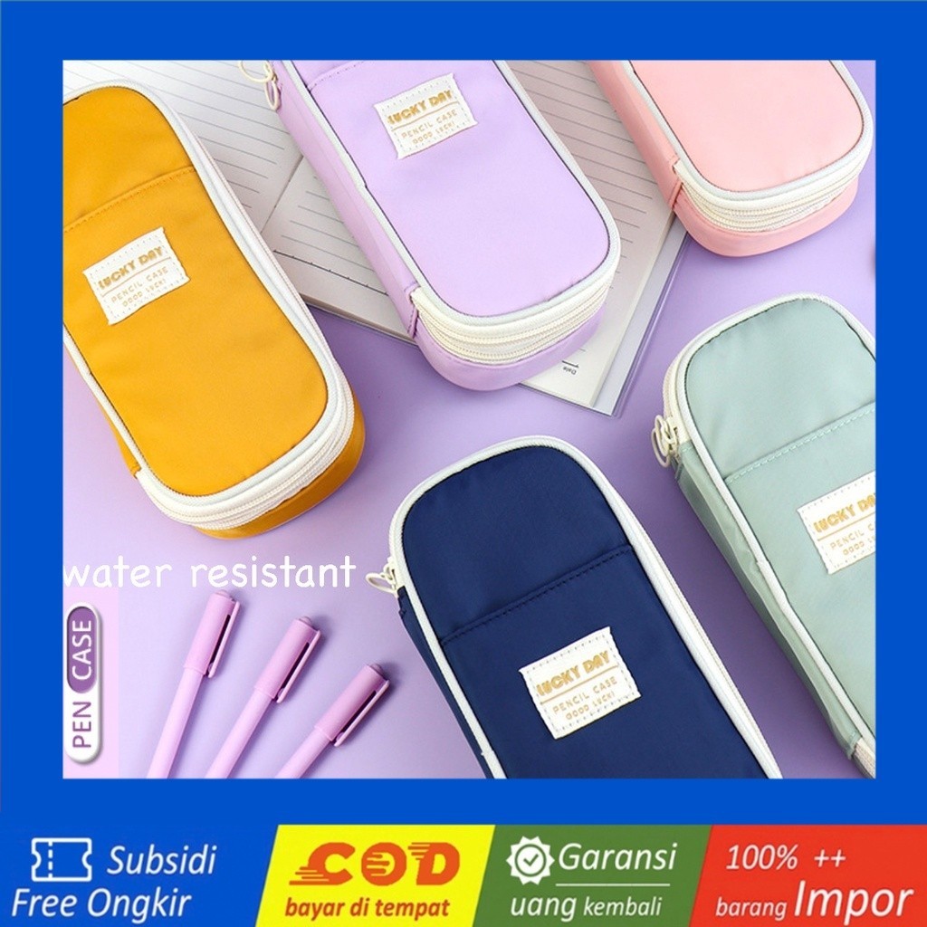 

TXS01 Pen Pencil Case Kotak Tempat Pensil LUCKY DAY Water Resistant Macaron Color