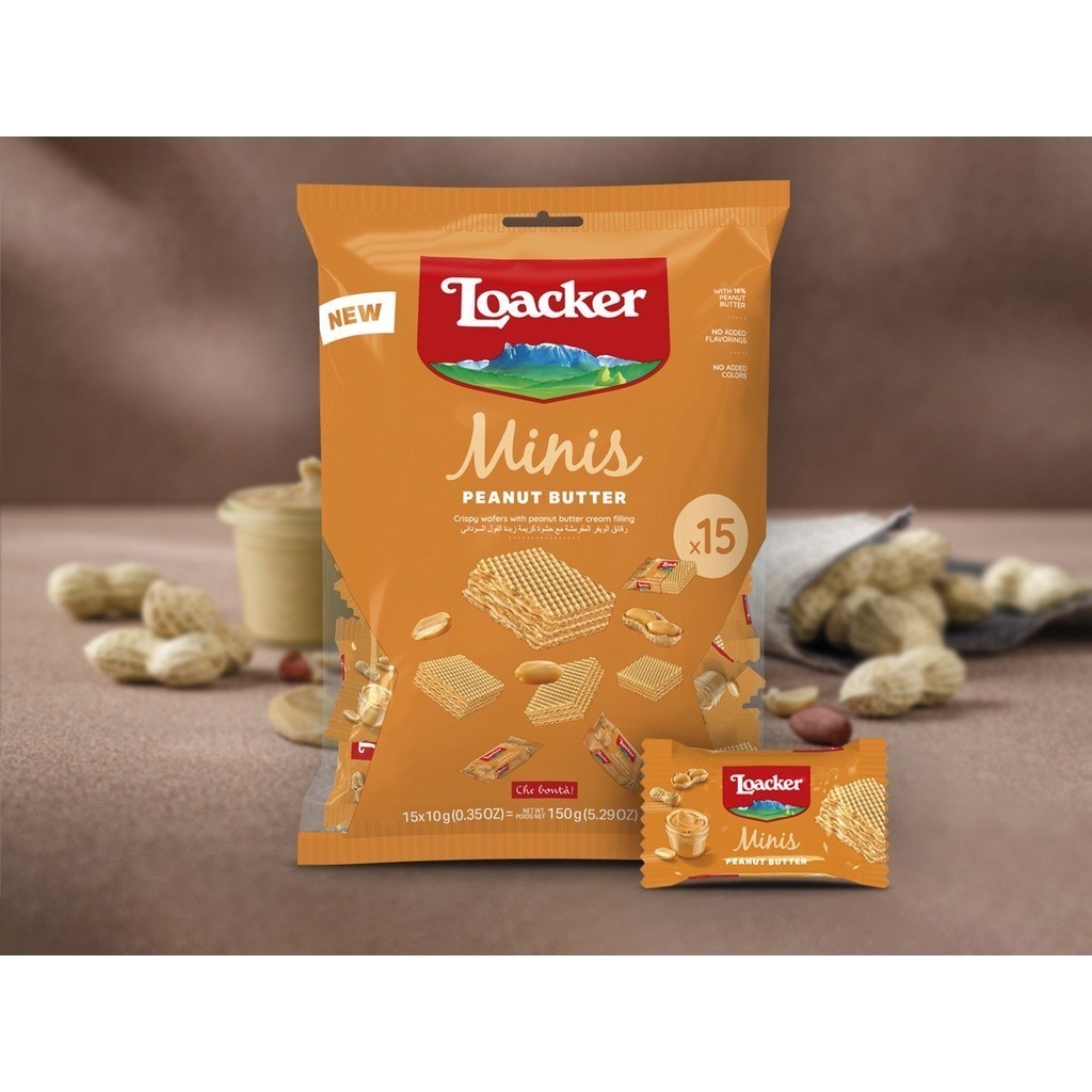 

Biskuit LOACKER Classic Mini Crispy Wafers Peanut Butter isi 15pcs