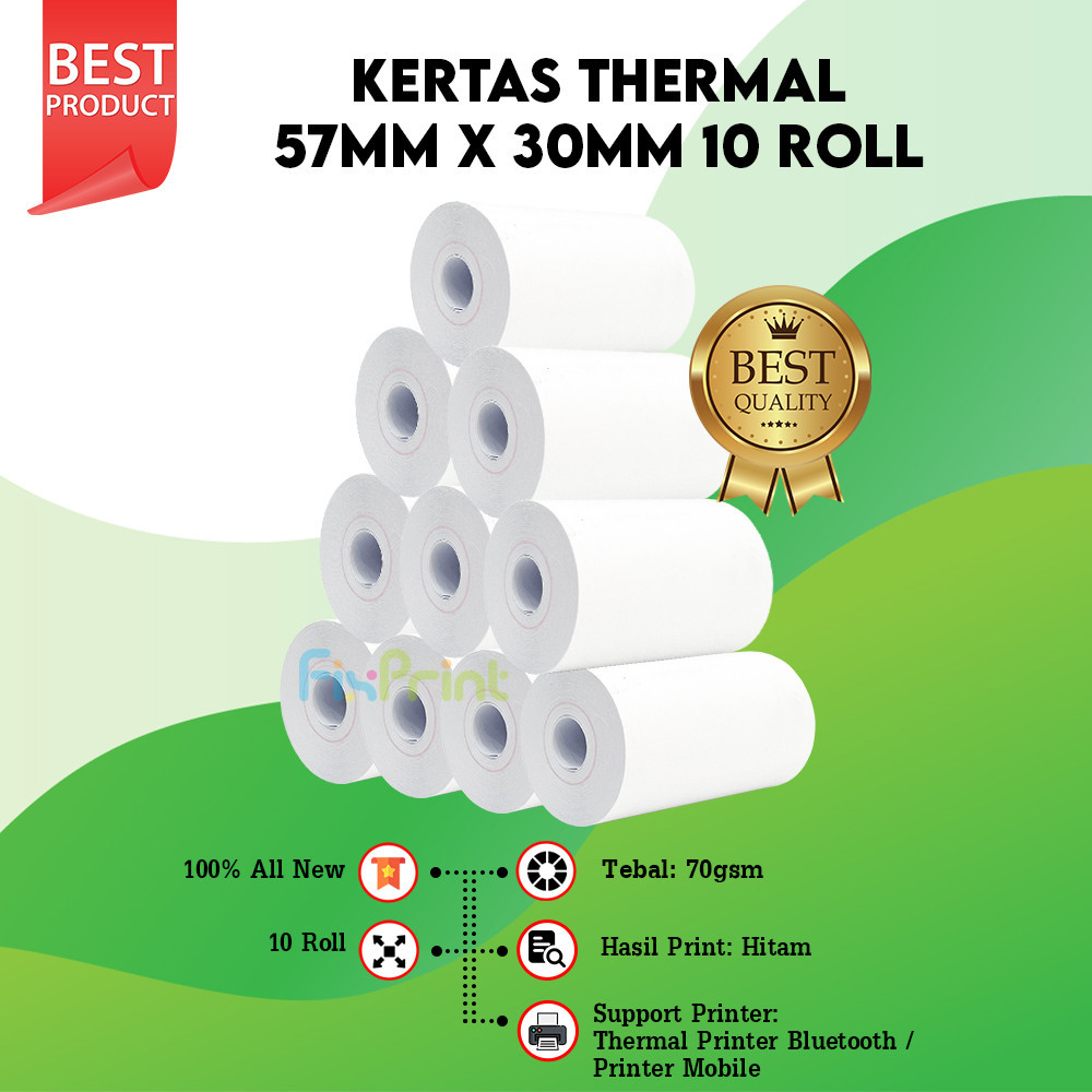 

Kertas Struk Kasir Thermal 57x30mm / 57 x 30 / 57x30 mm Coreless 15 10 5 Roll