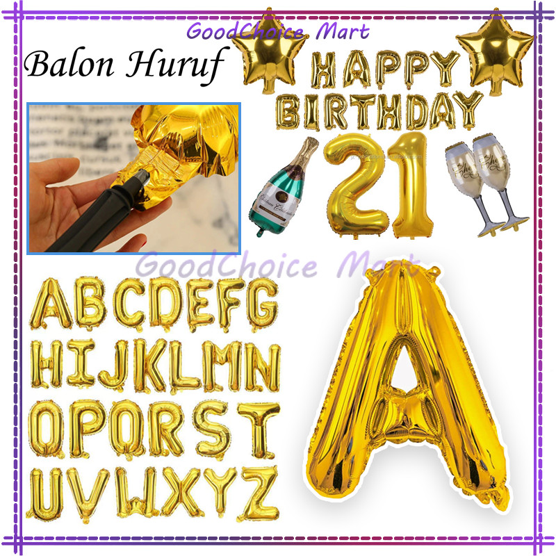 Balon Foil Huruf Gold ±40cm / Ballon Foil Abjad Alphabet Polos / Balon Huruf Satuan ± 40 Cm / balon 
