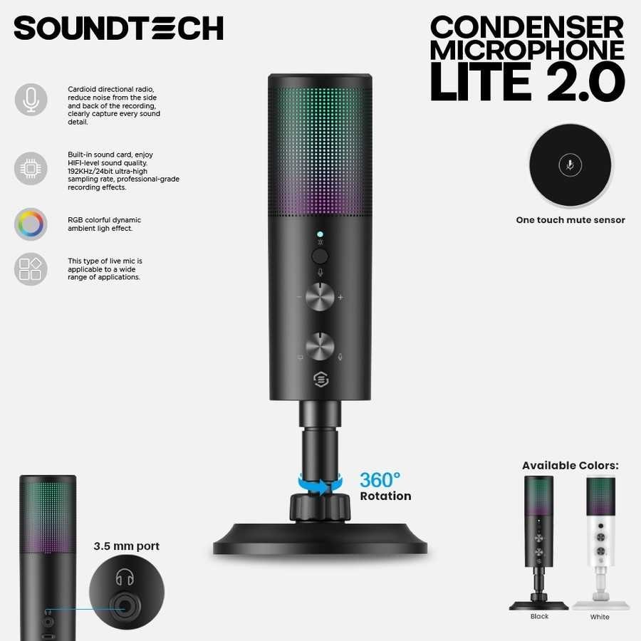 SOUNDTECH Lite 2.0 USB Microphone Condenser Cardioid RGB Streaming