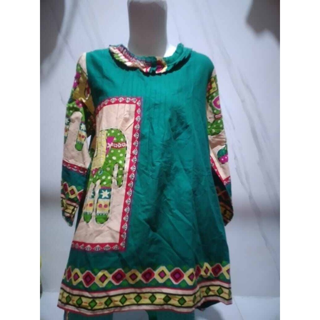 blouse batik hijau botol