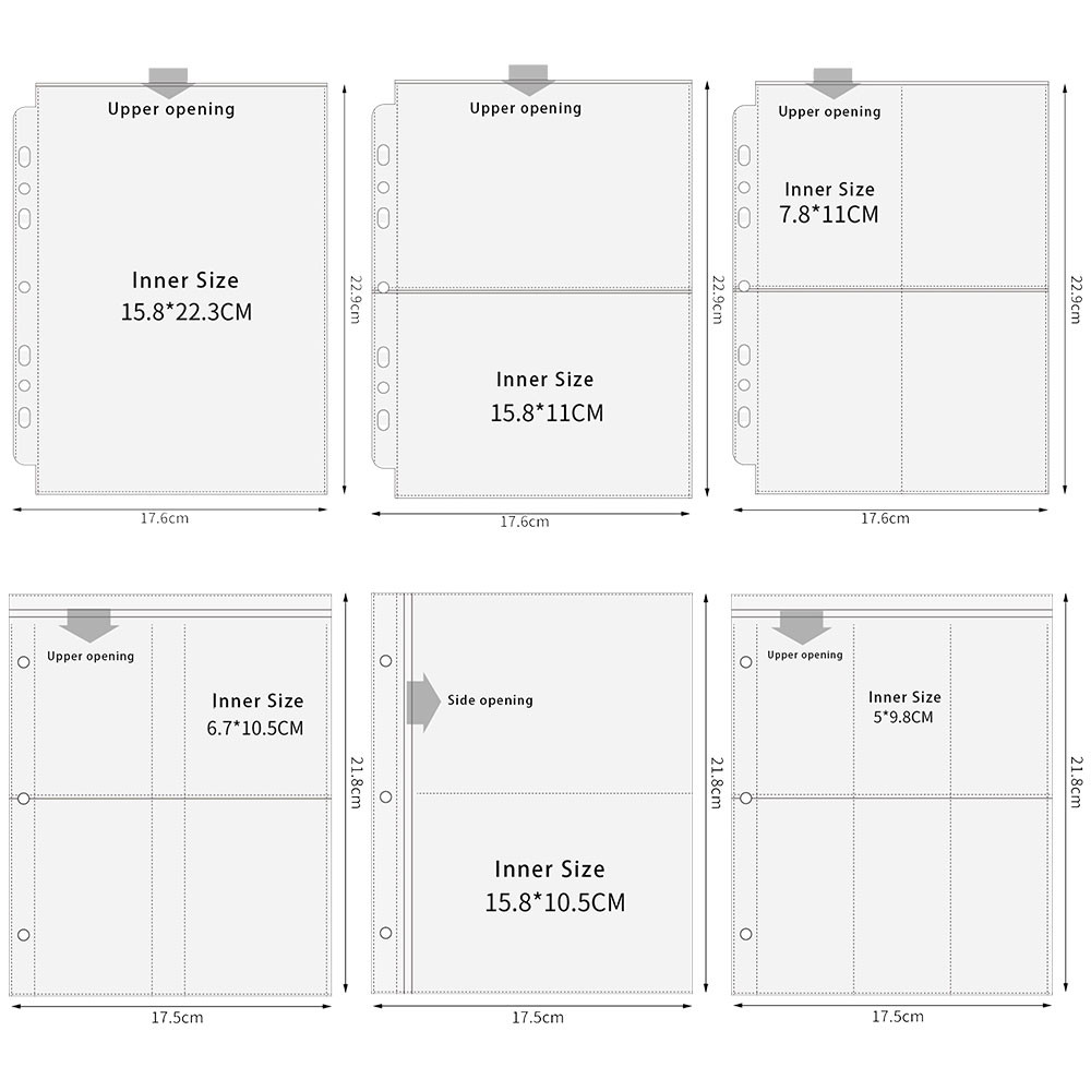 

A5 3/7 Ring Photocards Binder Sleeve 1/2/4/6 Pockets Clear Acid Free 6x4 Photo Album Refill Pages Tr