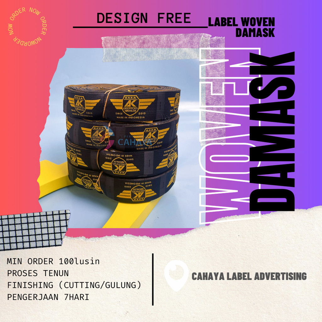 

3.5x6cm label woven damask, label rajut, label tenun, label tas, label kaos, label hijab, merek