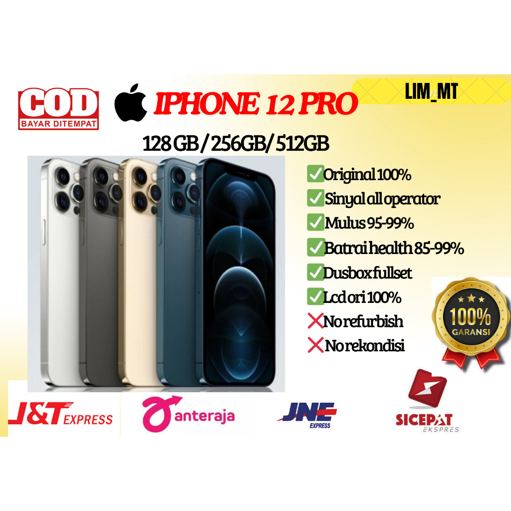 APPLE IPHONE 12 PRO 128/256GB FULLSET ORIGINAL 100% ALL OPERATOR MURAH BERGARANSI
