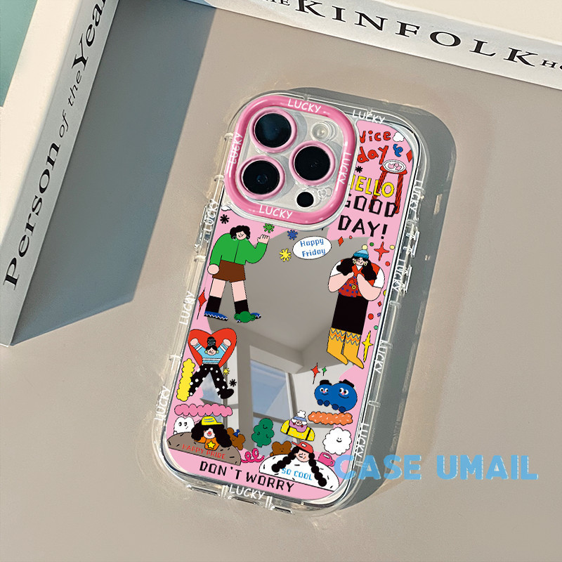 Sliver Case iPhone 13 Mirror Soft Case Pola karakter kartun keren List Plating Penutup Penuh Perlind