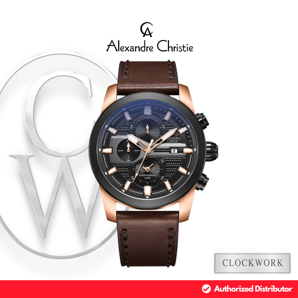 Jam Tangan Pria Alexandre Christie AC 6562 MCLBRBA Rosegold Kulit Analog ORIGINAL MURAH Garansi RESM
