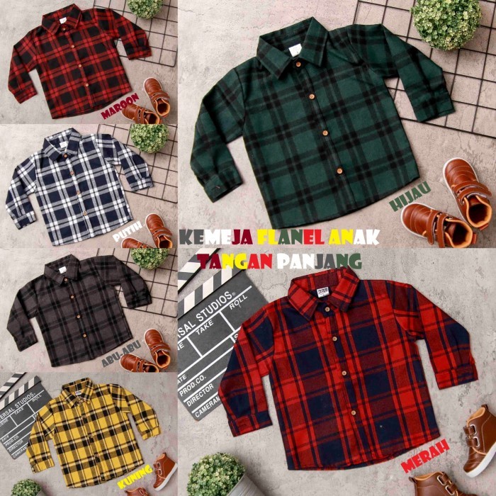 ✨READY✨ -KobaKids - KEMEJA FLANEL ANAK LAKI LAKI & PEREMPUAN USIA 1-9 TAHUN - Putih, S=1-2Tahun