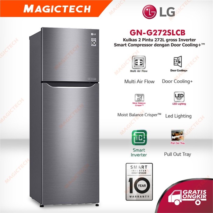 KULKAS LG 2 PINTU GN-G272SLCB / G272 SMART INVERTER DOOR COOLING 272 L