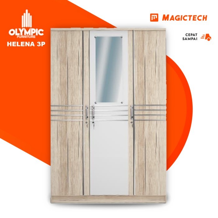 LEMARI KAYU 3 PINTU / LEMARI PAKAIAN 3 PINTU OLYMPIC HELENA 3P