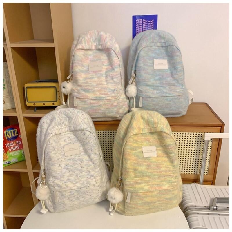 Tas Sekolah ins lucu Wanita Pelangi/Pelangi mewah rajutan tas sekolah wanita/kuliah Import backpack